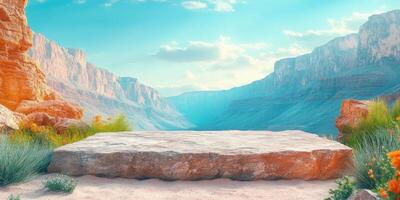 Large Rock Platform Overlooking a Canyon in a Desert Landscape photo