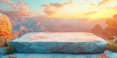 A Single Large Boulder on a Grand Canyon Overlook at Sunset photo