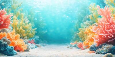 Underwater Scene with Coral Reef and Sandy Bottom photo