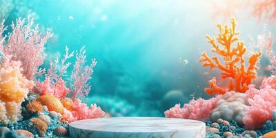Marble Platform Surrounded by Vibrant Coral Reef photo