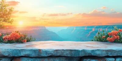Sunset Over A Canyon With A Stone Platform photo