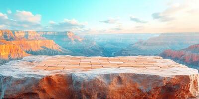 Stone Platform Overlooking a Canyon at Sunset photo