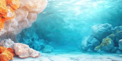 Underwater Scene with Rocks and Sunlight photo