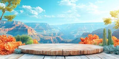 Wooden Platform Overlooking Grand Canyon with Desert Plants photo