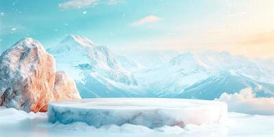 Marble Platform in a Snowy Mountain Landscape photo