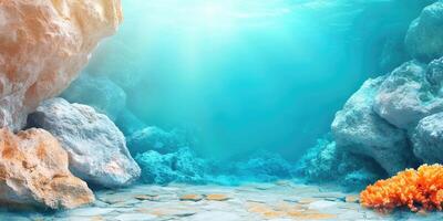 Underwater Cave Entrance with Rocks and Coral photo
