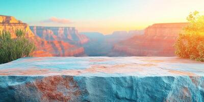 Stone Platform Overlooking Canyon at Sunset photo