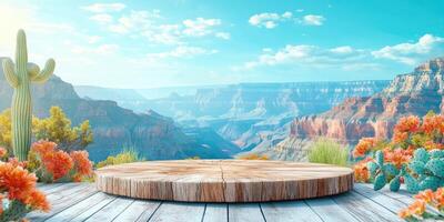 Wooden Platform Overlooking a Canyon Landscape photo
