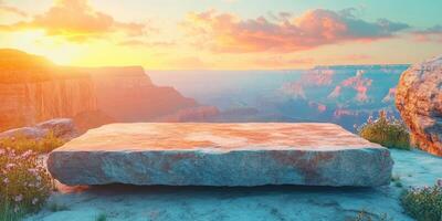 Stone Platform Overlooking a Grand Canyon at Sunset photo