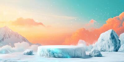 Snowy Mountain Landscape with Ice Platform photo