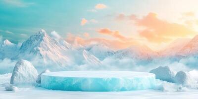 A Frozen Platform in a Snowy Mountain Range photo