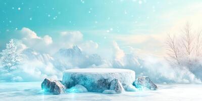 Snowy Platform Amidst a Frozen Mountain Landscape photo