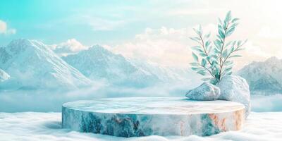 Marble Platform in a Snowy Mountain Landscape photo