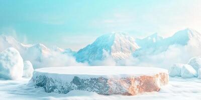 Snowy Mountain Peak with a Stone Platform photo