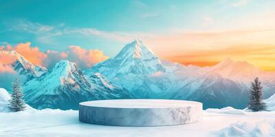 Circular Platform in a Snowy Mountain Landscape photo