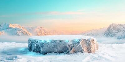 Snowy Mountain Landscape with a Rock Platform photo