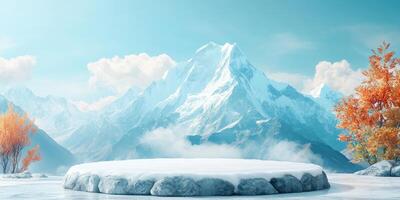 Snowy Mountain Range with Stone Platform photo