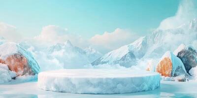 Frozen Mountain Landscape with Ice Platform photo