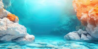 Tranquil Turquoise Lagoon Surrounded by Rocky Cliffs photo