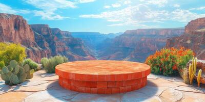 Brick Platform Overlooking a Canyon with Desert Plants photo