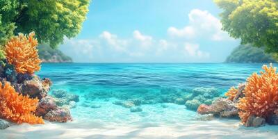 Tropical Beach Scene with Underwater Coral Reef photo