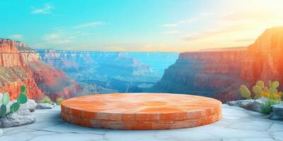 Stone Platform Overlooking a Vast Canyon at Sunset photo