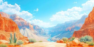 A View from the Edge of the Grand Canyon with Blue Sky and Fluffy Clouds photo