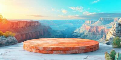 Circular Brick Platform overlooking a Canyon at Sunset photo