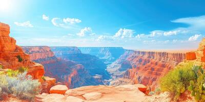 Panoramic View of the Grand Canyon with a Blue Sky and Fluffy Clouds photo