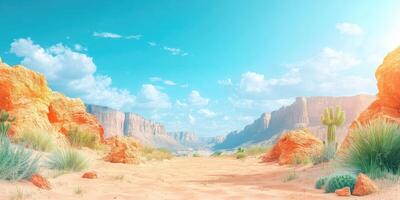 Desert Landscape with Sandstone Cliffs and Cacti photo