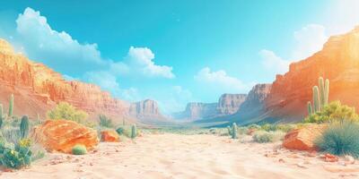 Desert Landscape with Sandstone Cliffs and Cactus photo