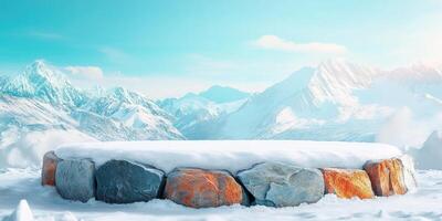 Snow-Covered Stone Circle in a Snowy Mountain Landscape photo