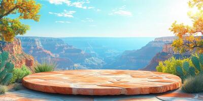 Stone Platform Overlooking Grand Canyon with Autumn Foliage photo