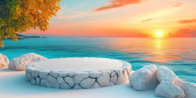Stone Platform by the Ocean at Sunset photo