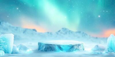 A Large Ice Platform in a Snowy, Starry Landscape photo