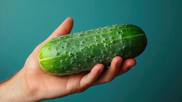 A Hand Holding a Fresh Green Cucumber photo
