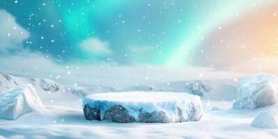 Snowy Mountain Landscape with a Stone Platform photo