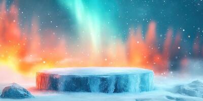 Frozen Ice Platform Under Aurora Borealis photo