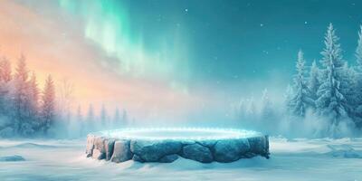 Glowing Stone Platform in a Winter Wonderland photo