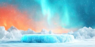Frozen Landscape with Aurora Borealis and Ice Shelf photo