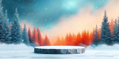 Stone Platform in a Winter Forest Landscape photo