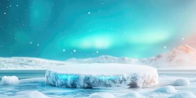 Frozen Ice Shelf With Glowing Blue Light photo