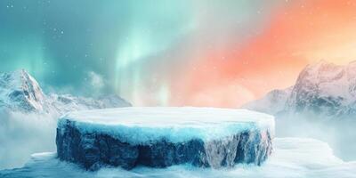 Snowy Mountain Peak with Frozen Rock Platform photo