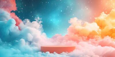 Orange Platform in Pastel Clouds and Starry Sky photo