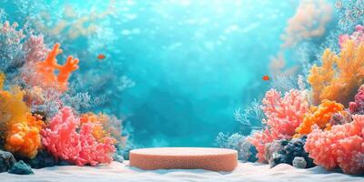 Coral Reef Scene with a Sandy Platform for Product Display photo