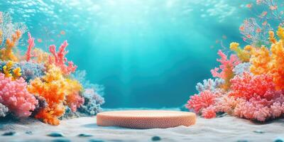 Underwater Coral Reef Scene with a Podium Platform photo