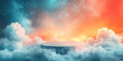 Stone Platform Above Clouds with Starry Night Sky photo
