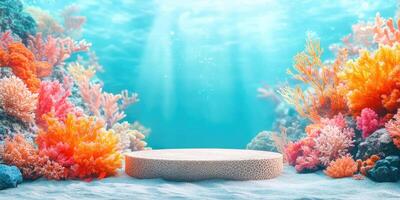 Underwater Platform Surrounded by Vibrant Coral Reef photo
