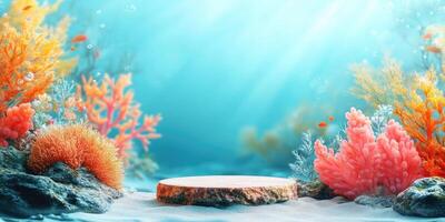 Undersea Coral Reef with Wooden Platform photo
