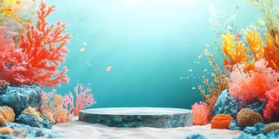 Underwater Coral Reef with Stone Platform photo